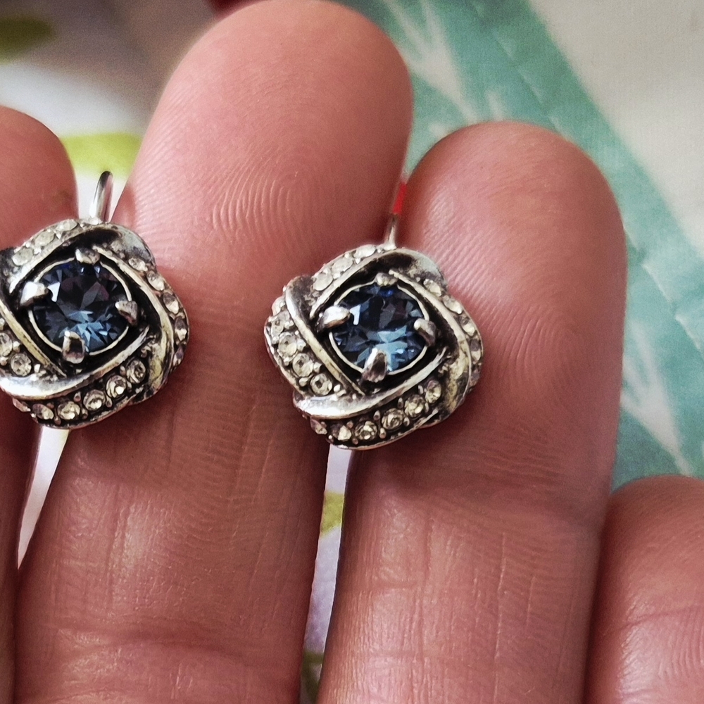 Brighton Elegant Silver and Blue Crystal Earrings - Picture 2 of 3